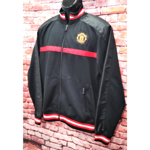 Manchester United Track Jacket Mens Medium Black Soccer Sports Zipper Pockets - Picture 3 of 10